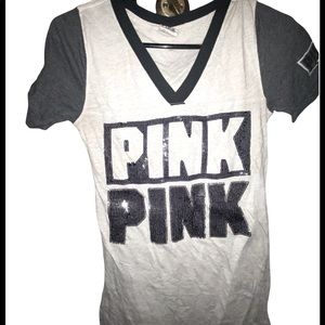 LOVE PINK V Neck Tee Size Small Grey With Sequins